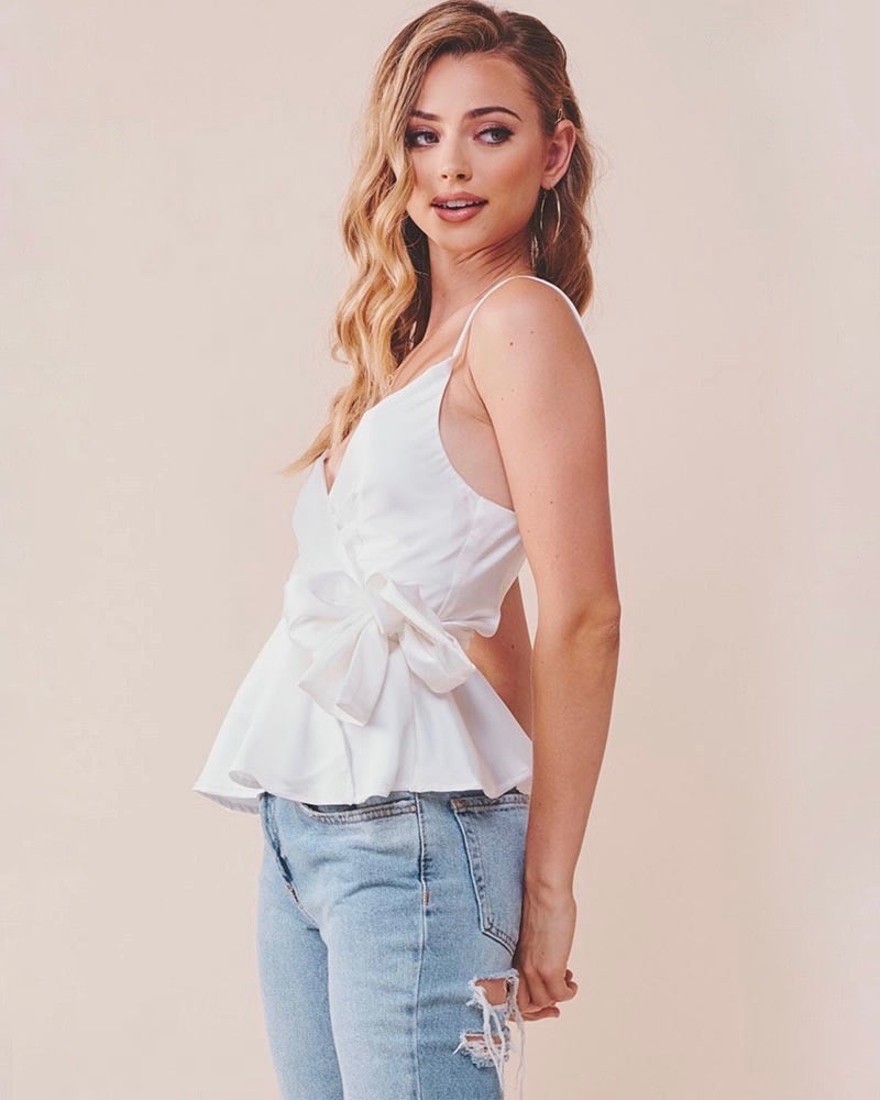 jordyn wrap satin top WHITE