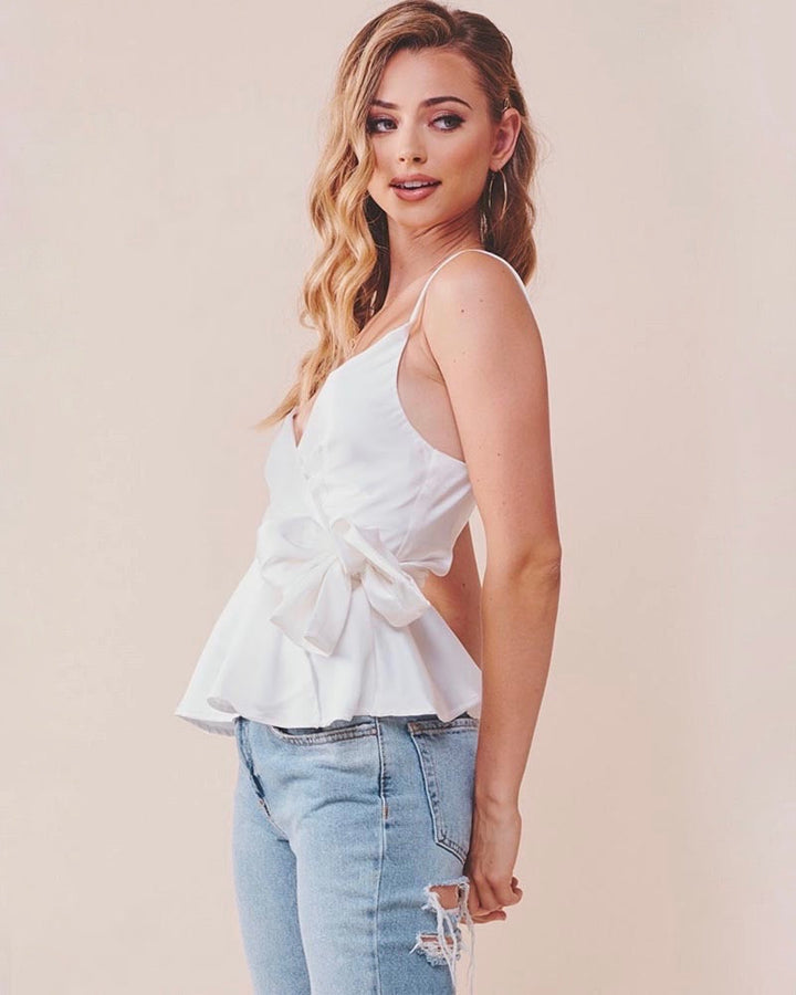 jordyn wrap satin top WHITE