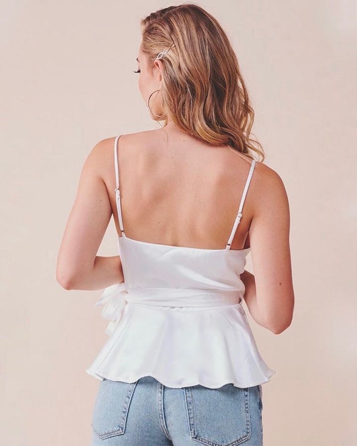 jordyn wrap satin top WHITE