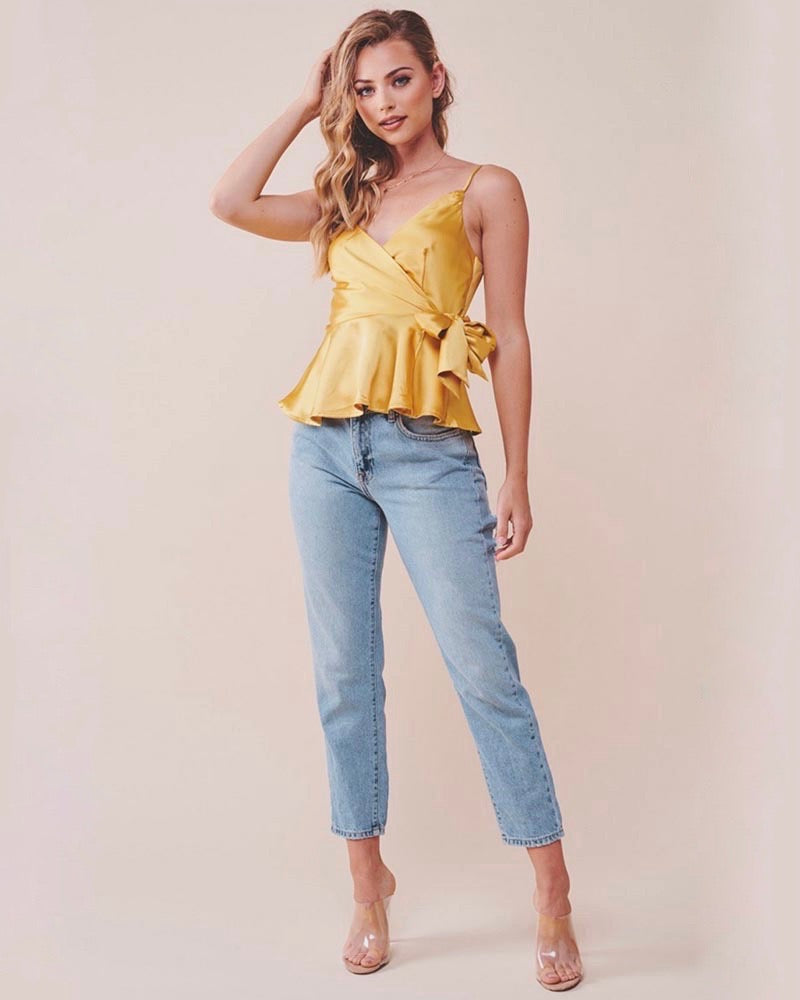 jordyn wrap satin top YELLOW