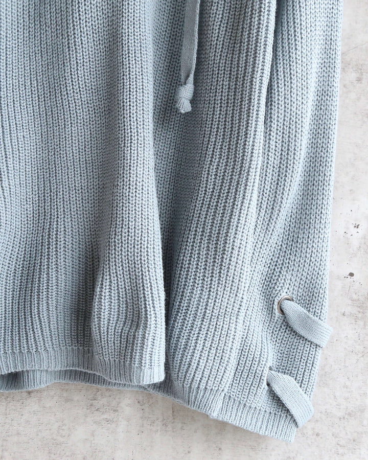Lace Up Grommet Knit Sweater in Sage