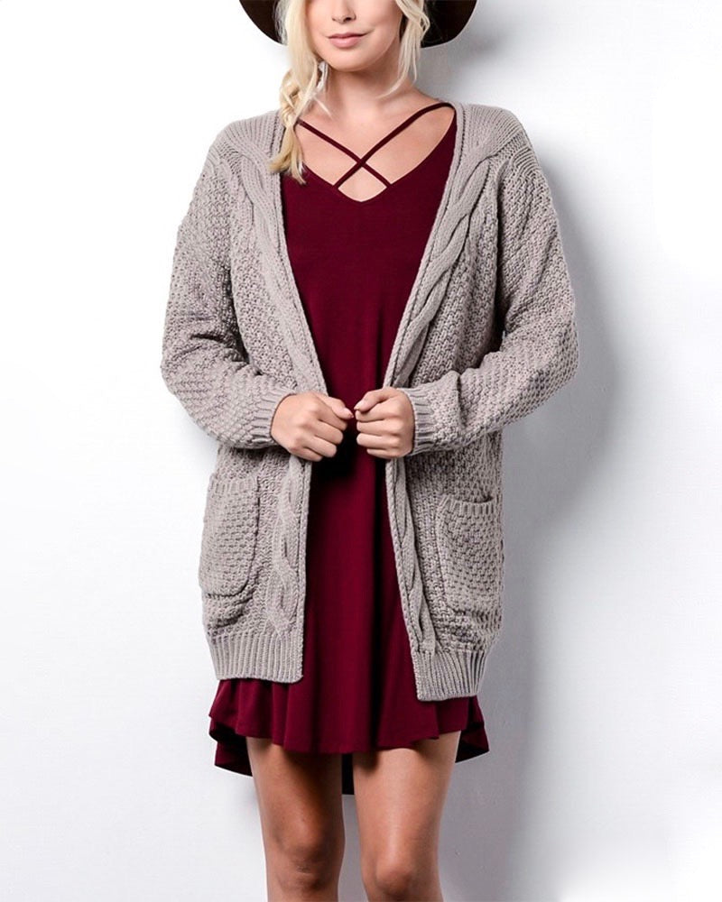 Long sleeve low gauge open knit wishlist cardigan sweater with pockets MOCHA