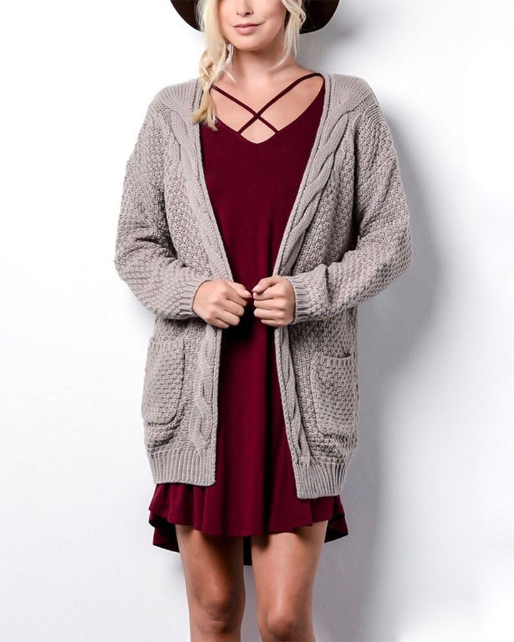 Long sleeve low gauge open knit wishlist cardigan sweater with pockets MOCHA