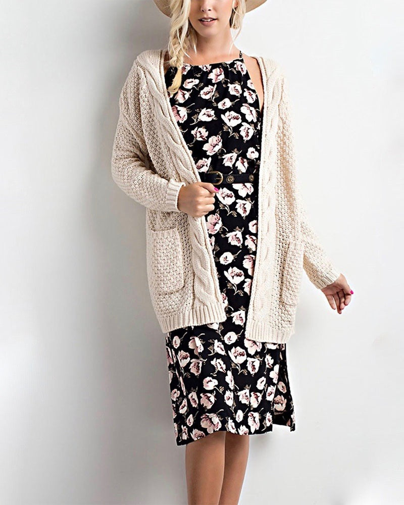 Long sleeve low gauge open knit wishlist cardigan sweater with pockets NATURAL