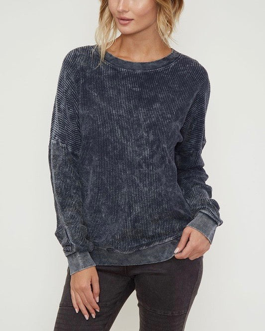 Long Sleeve Corduroy Knit Crew Neck Sweatshirt in More Colors