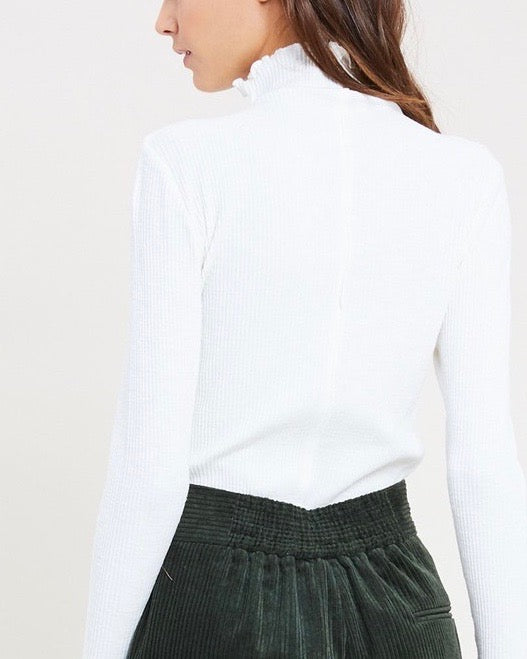 Long Sleeve Ribbed Mock Neck Knit Top in Off White