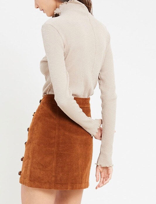 Long Sleeve Ribbed Mock Neck Knit Top in Stone