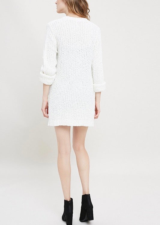 Textured Sweater Knit Long Sleeve Open Front Cardigan with Pocket in Natural