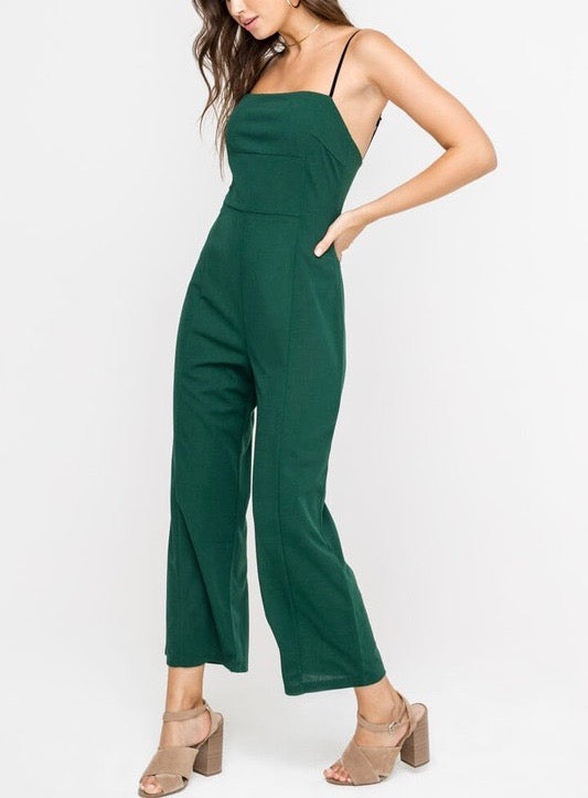 LUSH - Wide Leg Slightly Cropped Jumpsuit in Forest Green