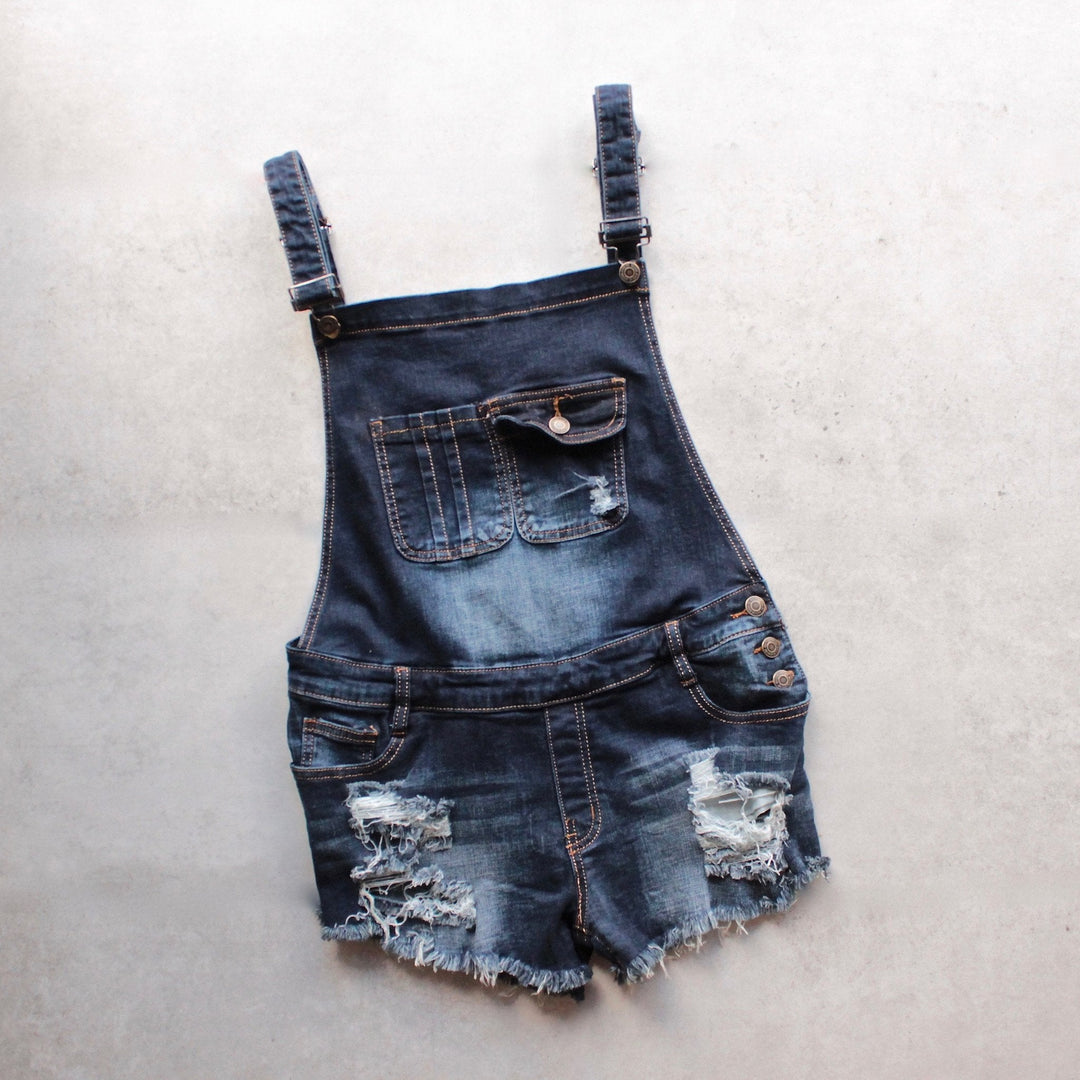 distressed denim overall short - shophearts - 1