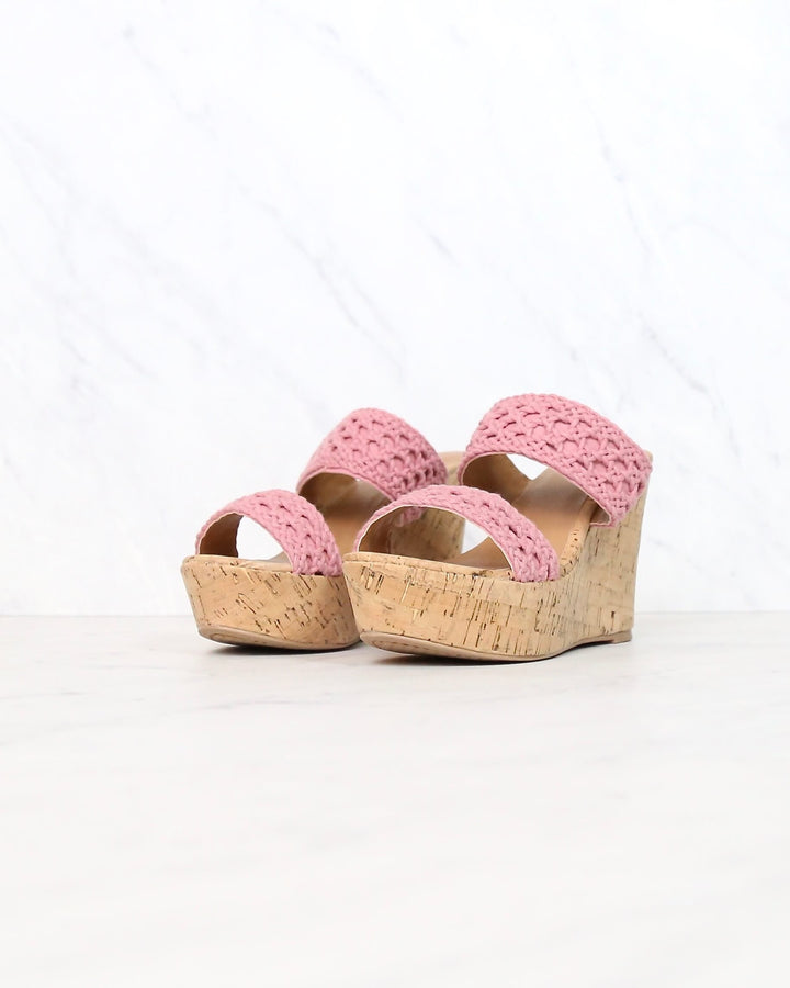 Mademoiselle Crochet Platform Wedges in Ash Rose