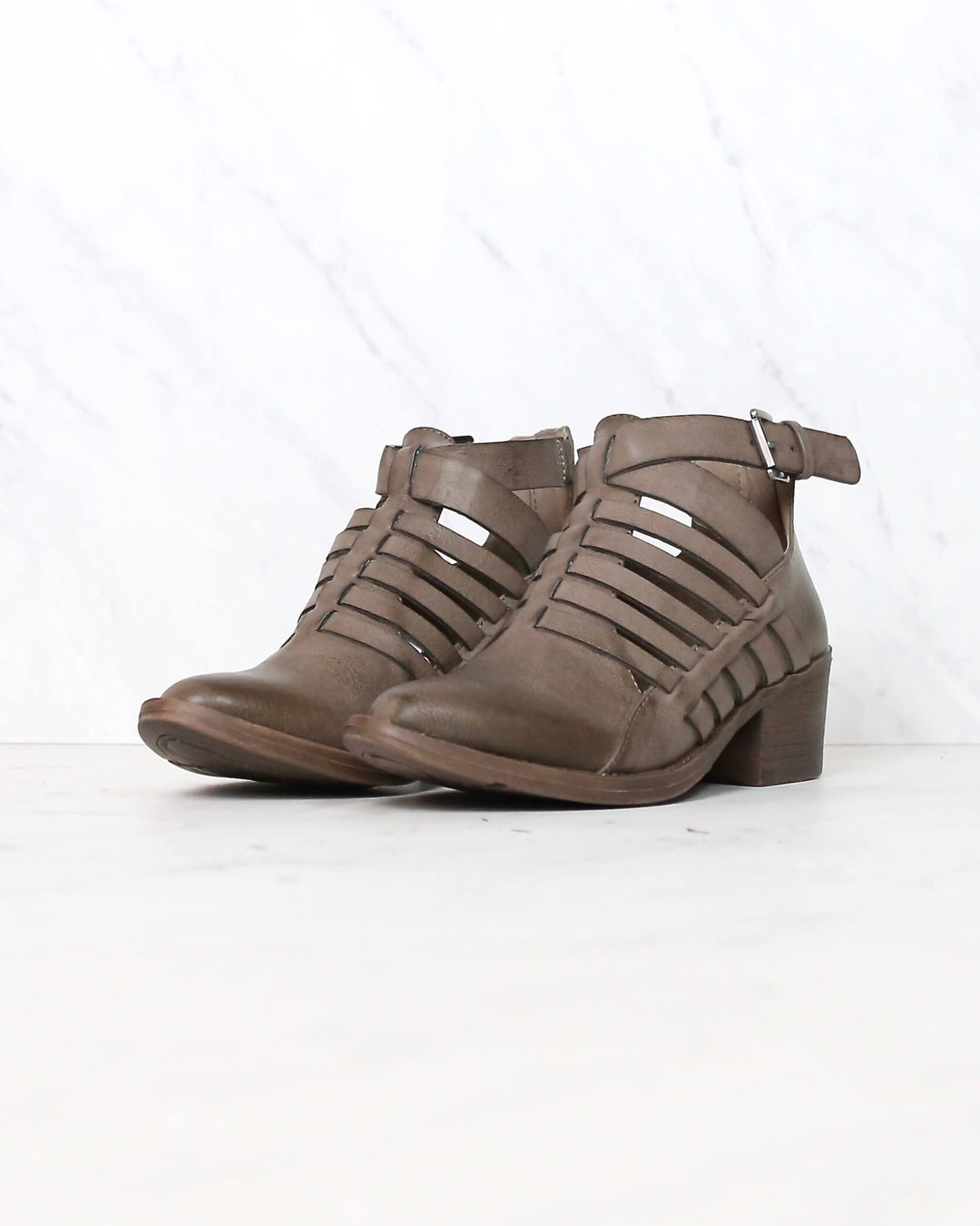 Very Volatile - Mckenna Western Cut Out Buckle Booties in Taupe