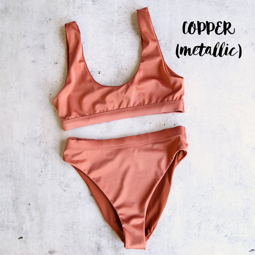 Dippin' Daisy's Sporty Swim Top + Banded High Waist Cheeky Bottom Bikini Separates - More Colors