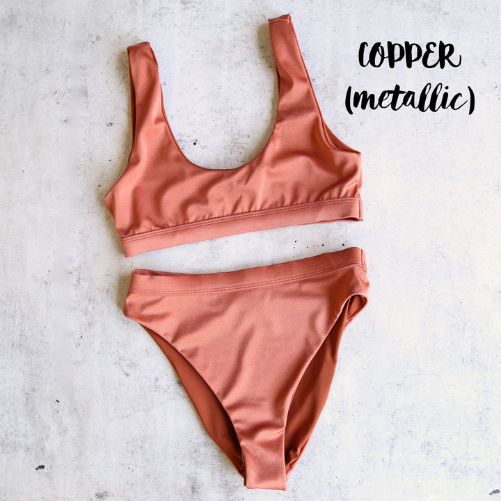 Dippin' Daisy's Sporty Swim Top + Banded High Waist Cheeky Bottom Bikini Separates - More Colors