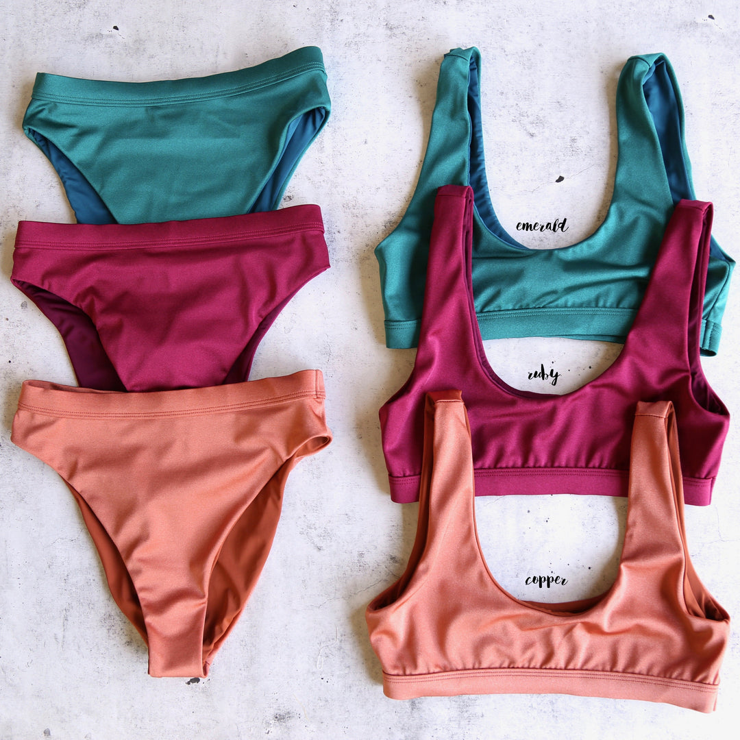 Dippin' Daisy's Sporty Swim Top + Banded High Waist Cheeky Bottom Bikini Separates - More Colors