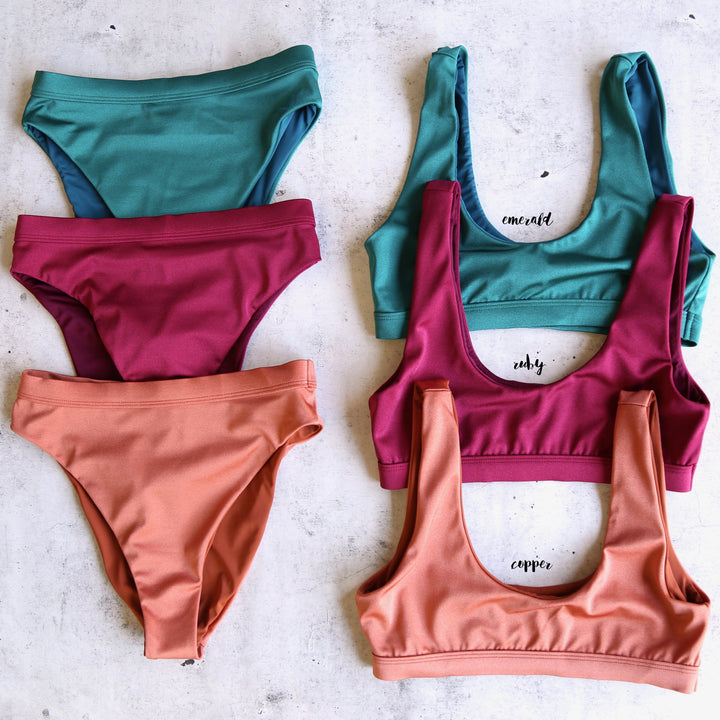 Dippin' Daisy's Sporty Swim Top + Banded High Waist Cheeky Bottom Bikini Separates - More Colors