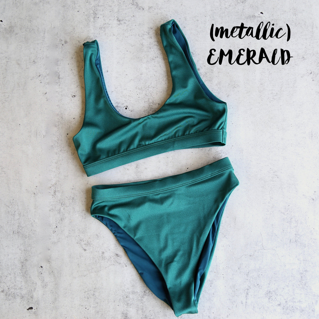 Dippin' Daisy's Sporty Swim Top + Banded High Waist Cheeky Bottom Bikini Separates - More Colors