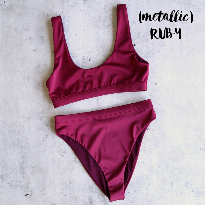 Dippin' Daisy's Sporty Swim Top + Banded High Waist Cheeky Bottom Bikini Separates - More Colors