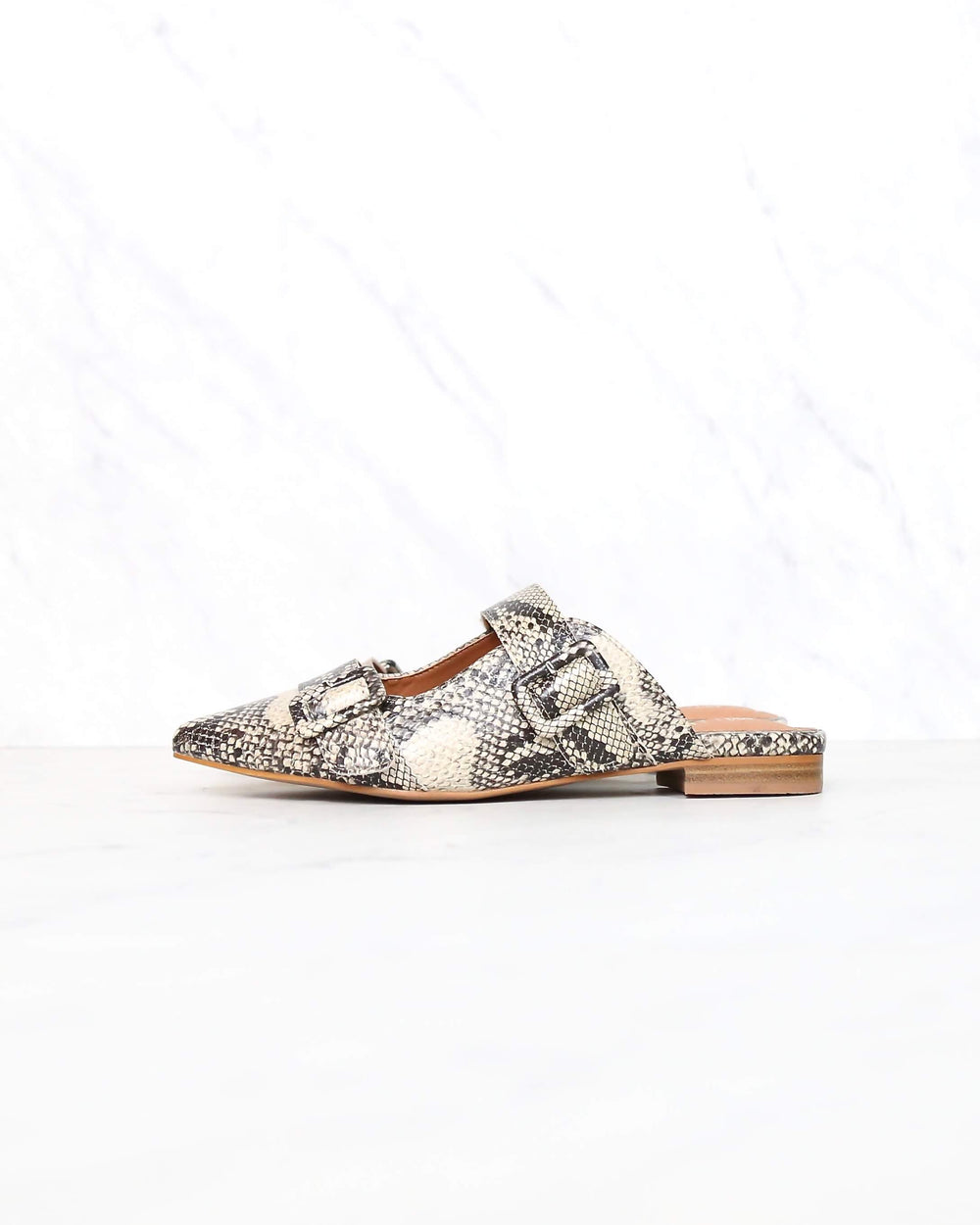 miracle miles (Mi.iM) - hannah pointed toe beige/black snakeskin mule