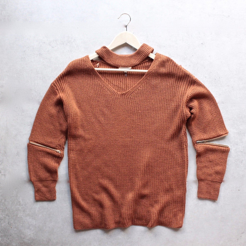 material girl choker sweater - camel - shophearts - 1