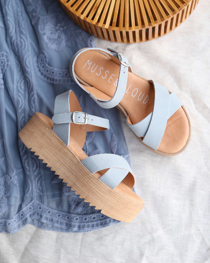 Musse & Cloud - Isabel Sporty Strappy Platform Sandal in Suede Blue Sky