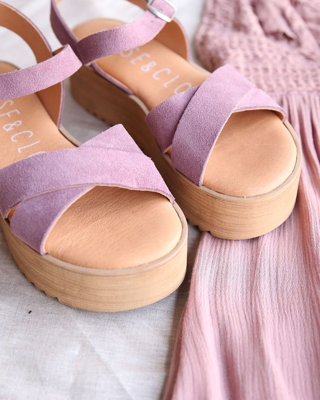 Musse & Cloud - Isabel Sporty Strappy Platform Sandal in Suede Lilac Mauve