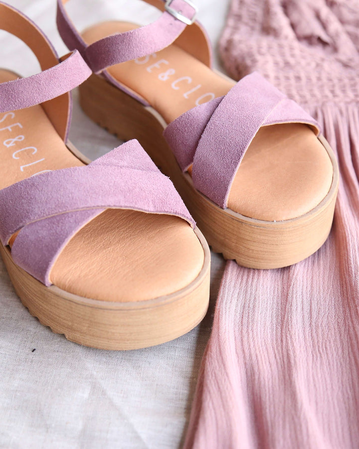 Musse & Cloud - Isabel Sporty Strappy Platform Sandal in Suede Lilac Mauve