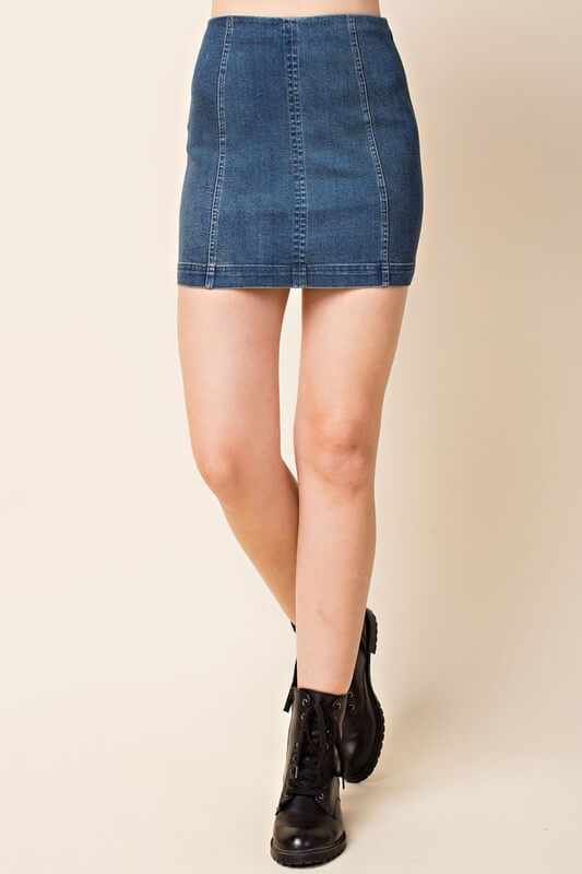 Honey Belle - High Waisted Denim Skirt with Back Zipper in Denim