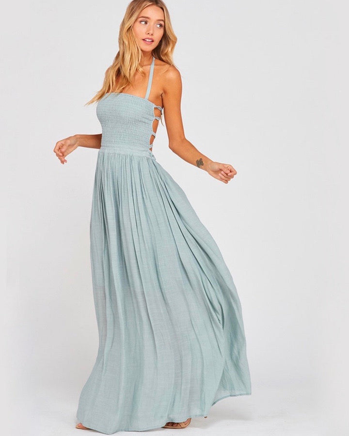 On Cloud 9 Halter Tube Smocked Maxi Dress - More Colors