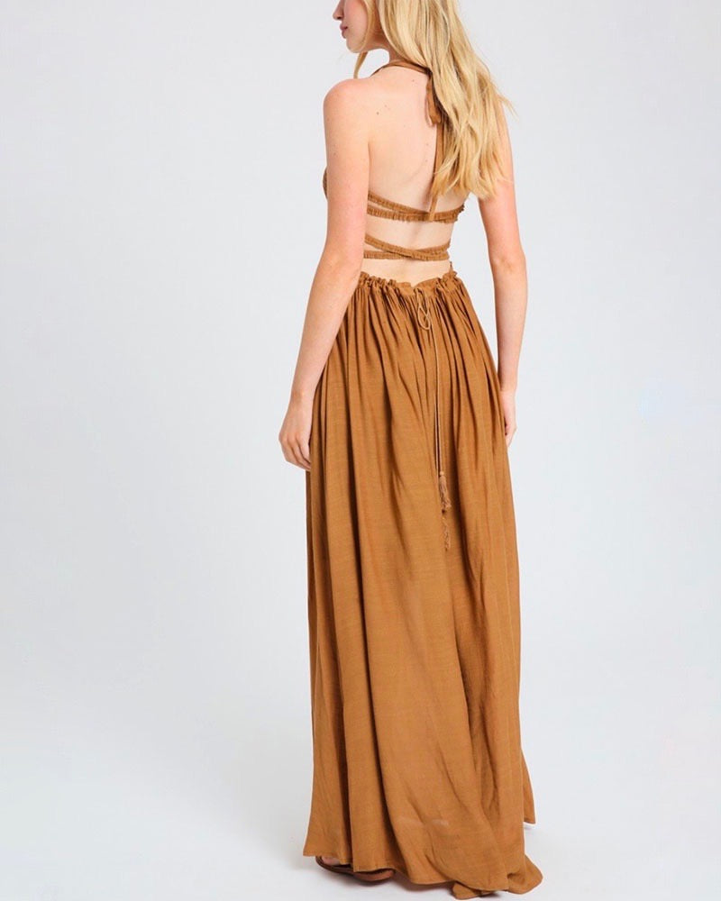 On Cloud 9 Halter Tube Smocked Maxi Dress - More Colors