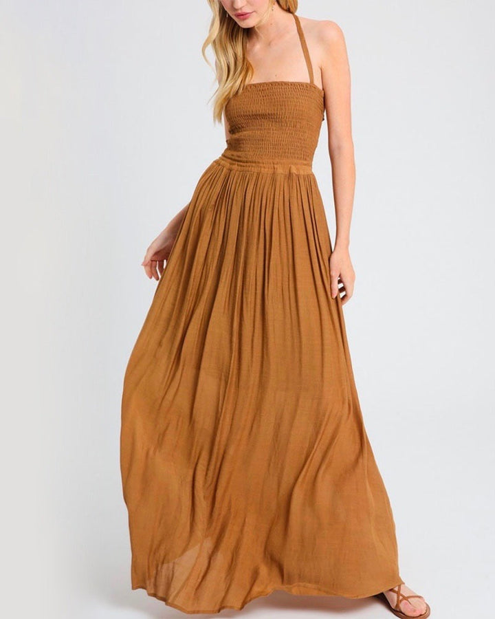 On Cloud 9 Halter Tube Smocked Maxi Dress - More Colors
