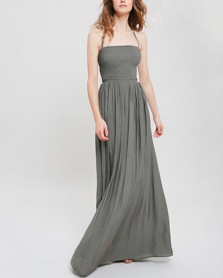 On Cloud 9 Halter Tube Smocked Maxi Dress - More Colors