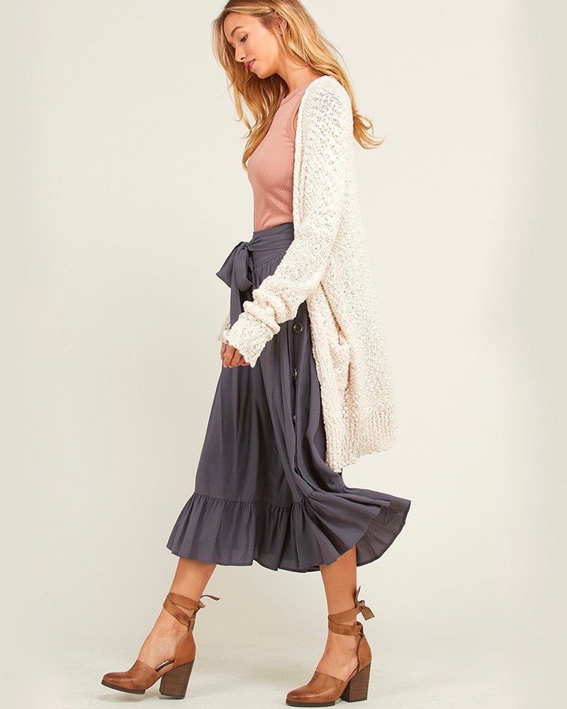 Open Front Longline Cardigan in Cream