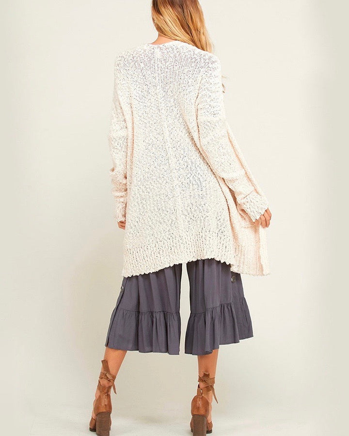 Open Front Longline Cardigan in Cream