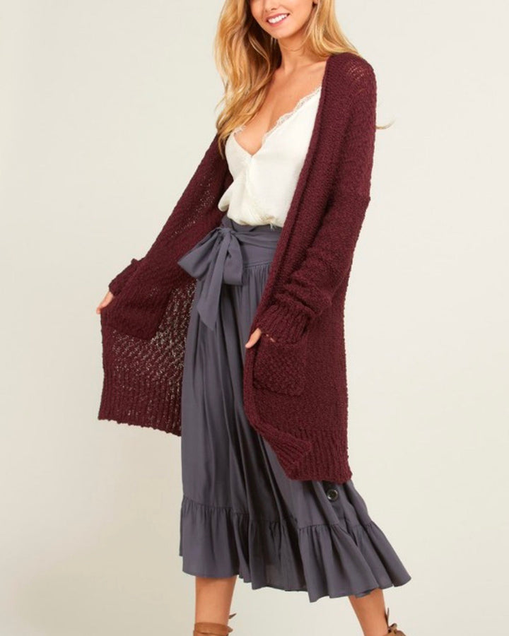 Open Front Longline Cardigan in Burgundy