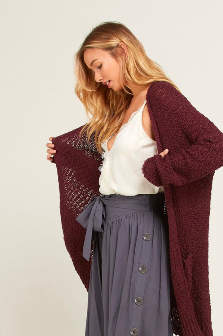 Open Front Longline Cardigan in Burgundy