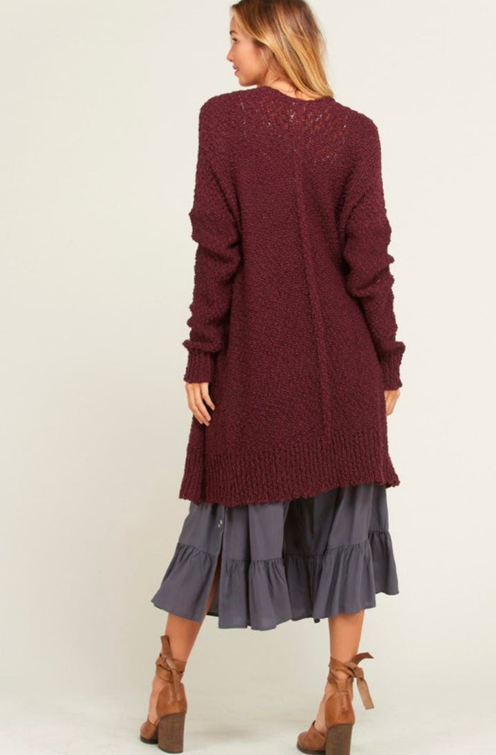 Open Front Longline Cardigan in Burgundy