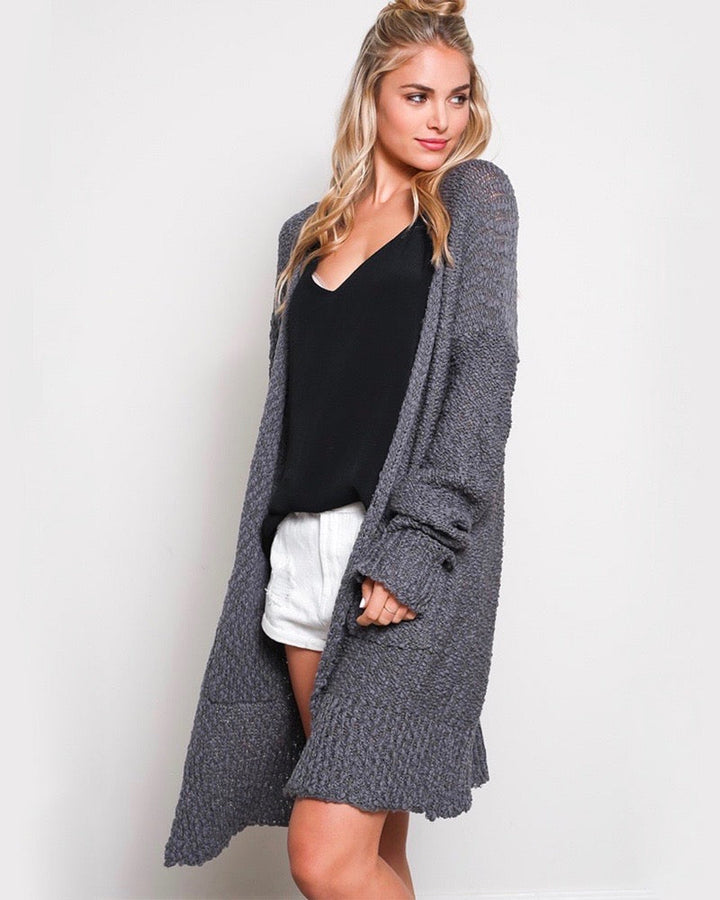 FINAL SALE - Open Front Longline Cardigan in Charcoal