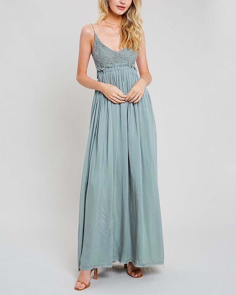 open back crochet maxi dress - DARK SAGE