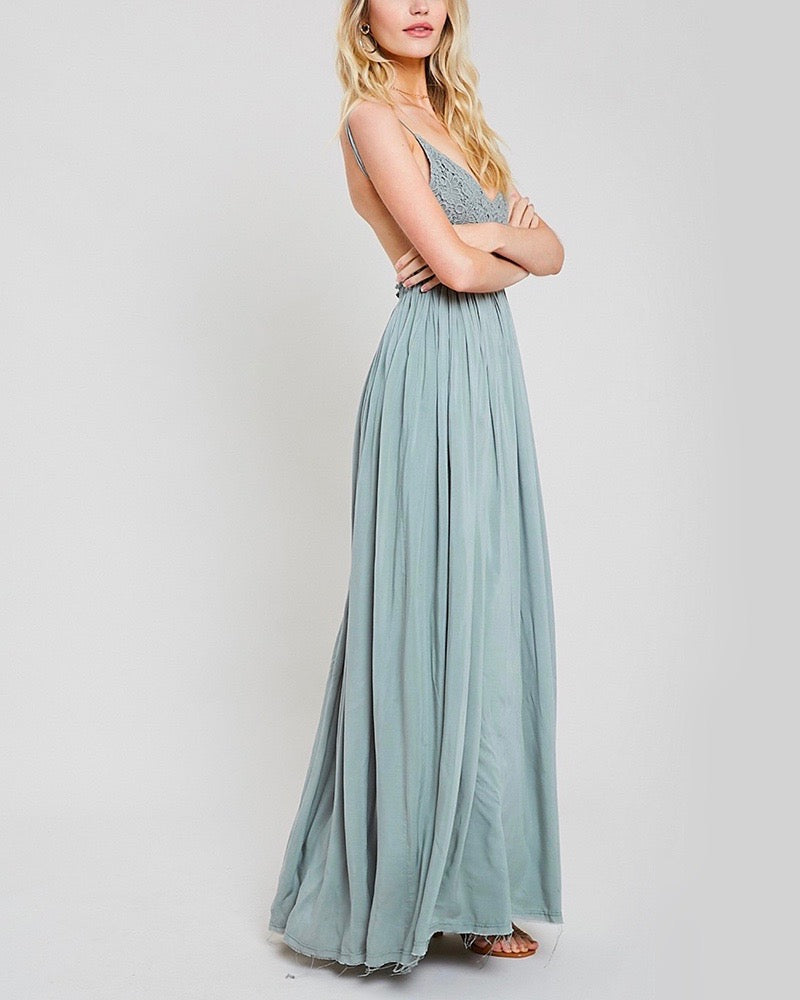 open back crochet maxi dress - DARK SAGE