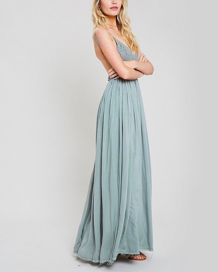 open back crochet maxi dress - DARK SAGE