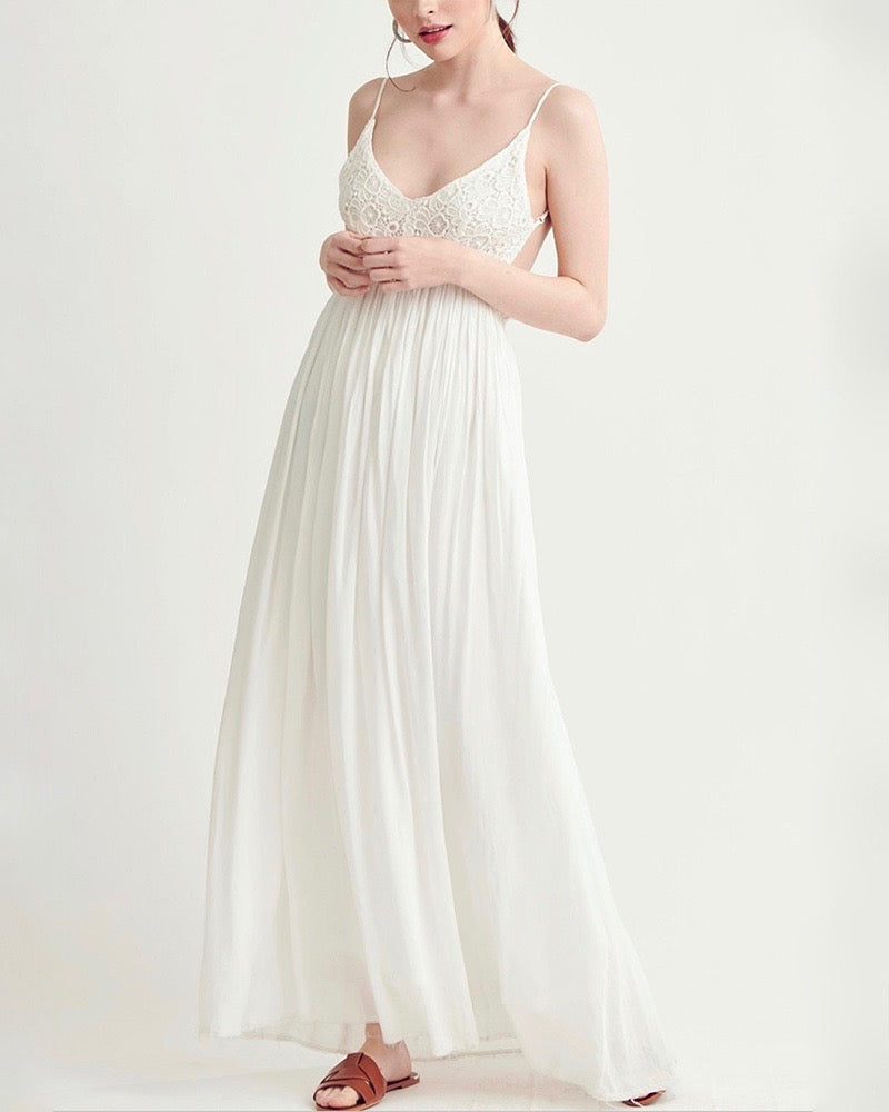 open back crochet maxi dress WHITE