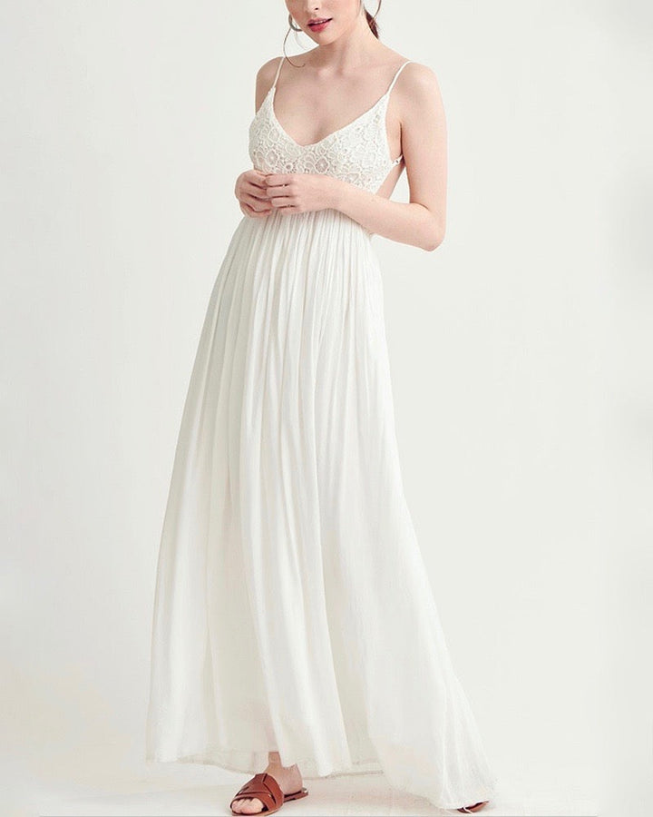 open back crochet maxi dress WHITE