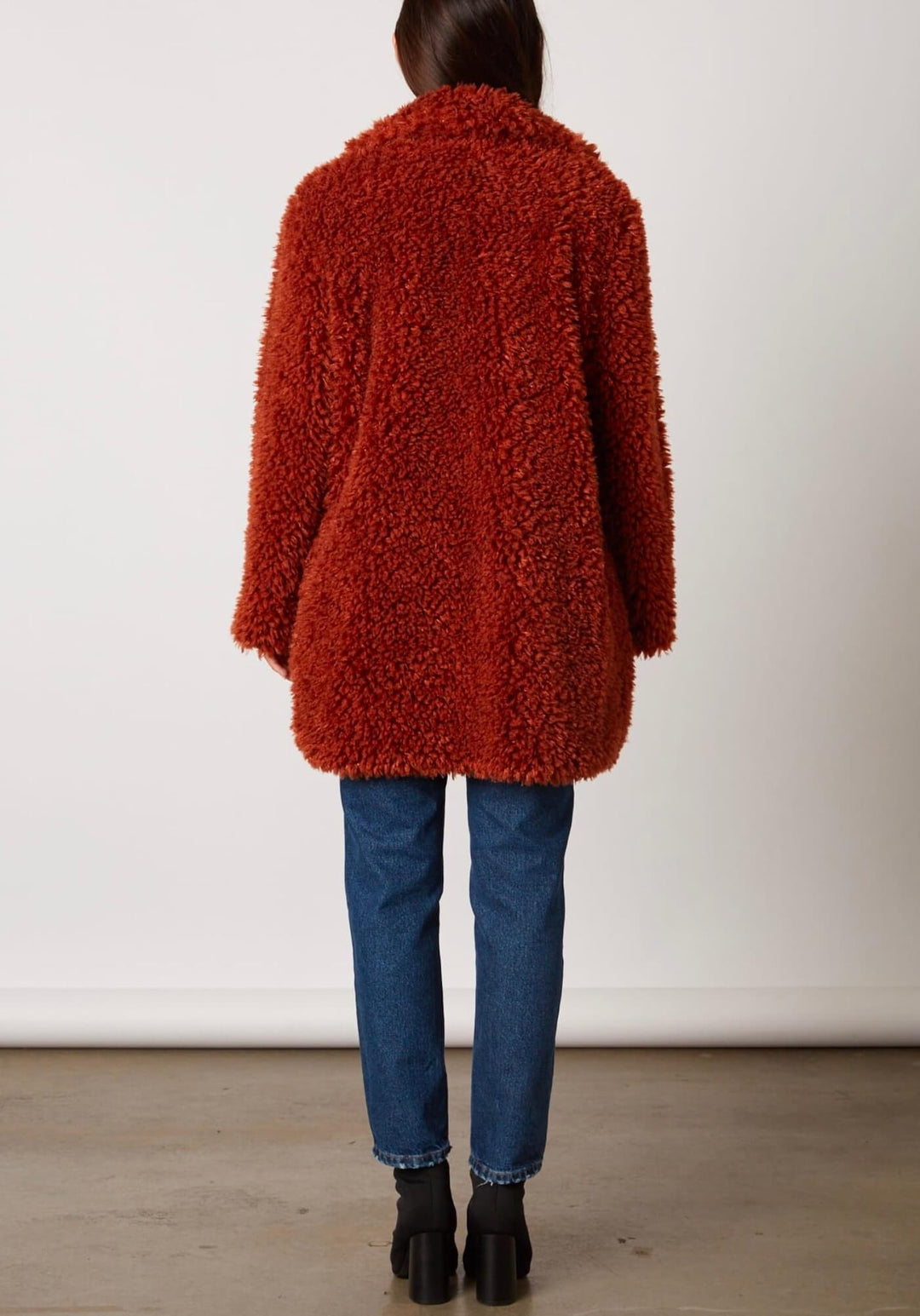 Cotton Candy LA - Open Collar Shaggy Faux Fur Jacket in Copper