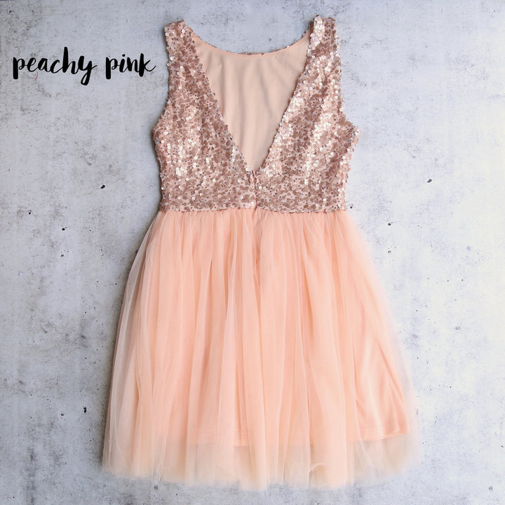 Sugar Plum Dazzling Sequin Darling Party Dress in Rose Pink/Peachy Pink