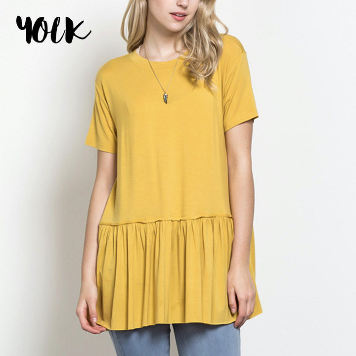 Peplum Crewneck Tee Shirt in More Colors