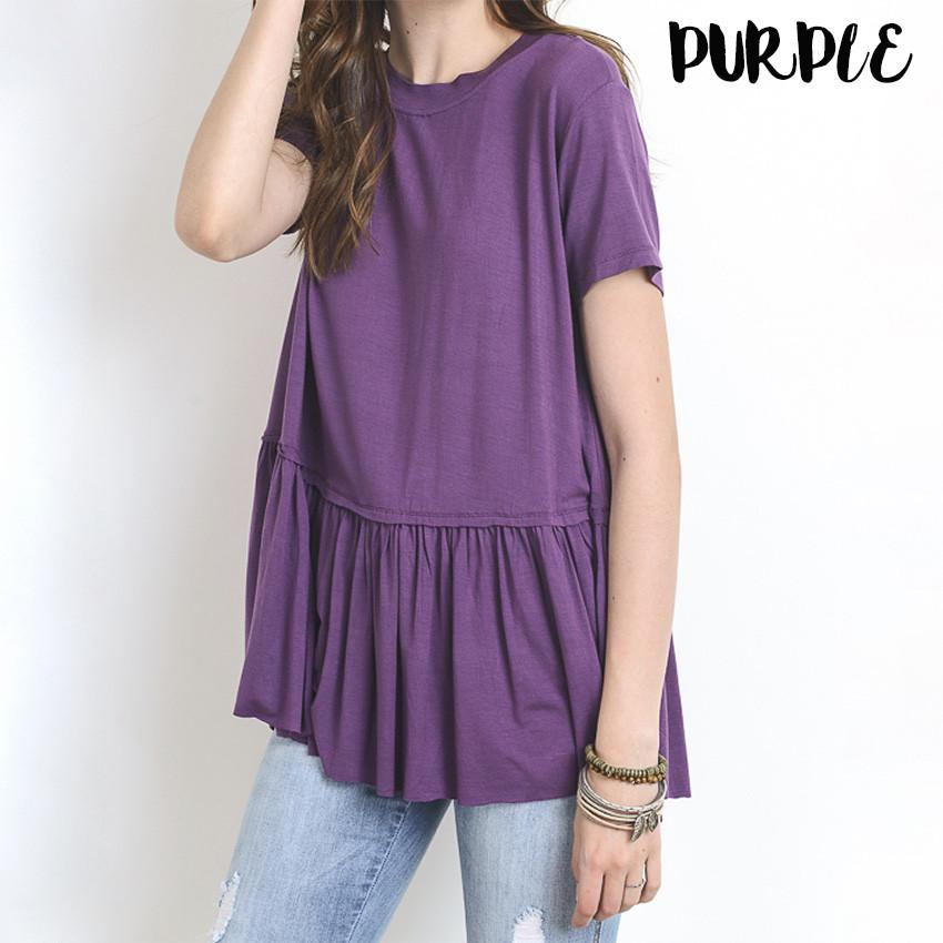 Peplum Crewneck Tee Shirt in More Colors