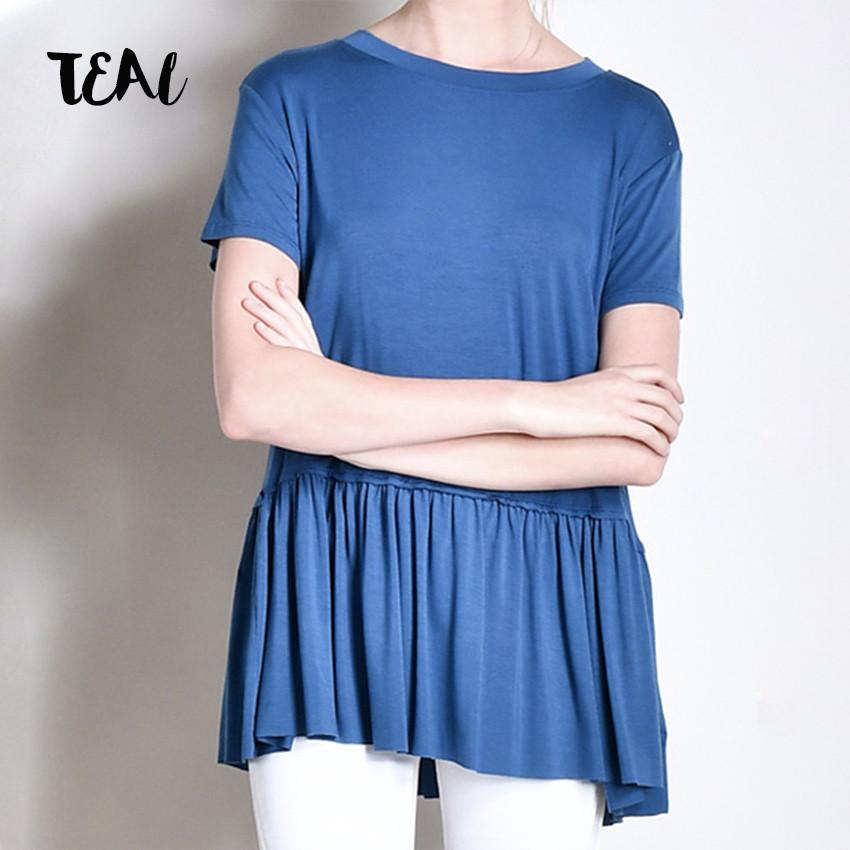 Peplum Crewneck Tee Shirt in More Colors