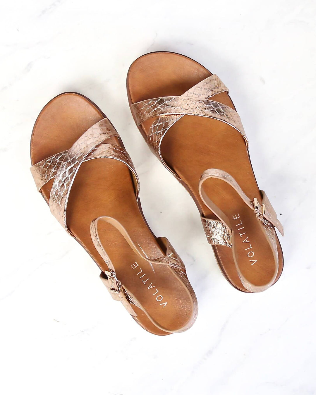 Very Volatile - Petite Ankle Strap Sandals in Rose Gold