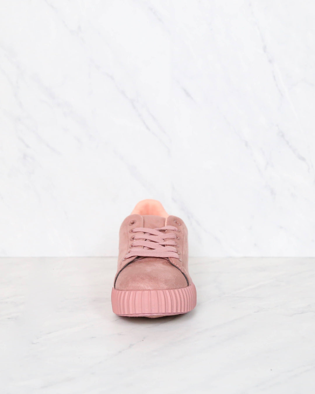 Suede Low Top Lace Up Sneakers in Mauve